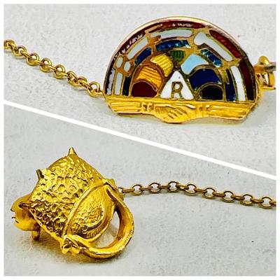 Vintage 10K Yellow Gold & Enamel Pin — International Order of the Rainbow for Girls