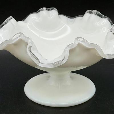 Fenton Silver Crest milk glass pedestal compote dish