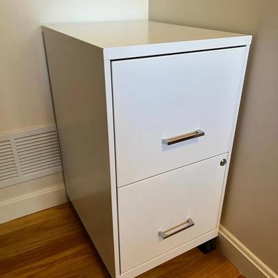 White Staples Locking Metal File Cabinet with Key