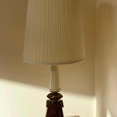 Vintage Wood & Brass Table Lamp