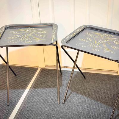(2) Mid Century Modern Folding Metal Tray Tables