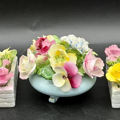 (3) Adderlay Floral Bone China Figures Made In England 