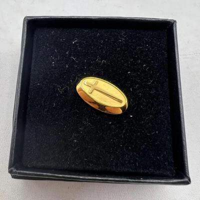 14K Yellow Gold Oval Cross Pin