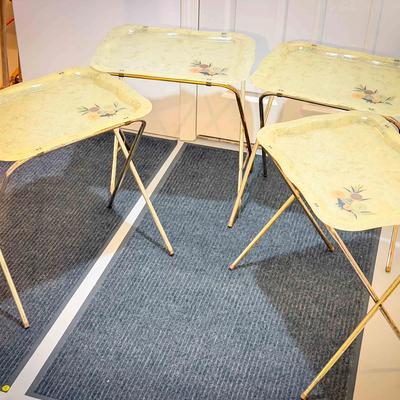 (4) Resin Mould Floral Pattern Mid Century Modern Folding Tray Tables