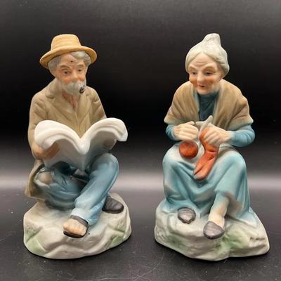 Pair of Vintage Porcelain Bisque Figures — Grandma & Grandpa