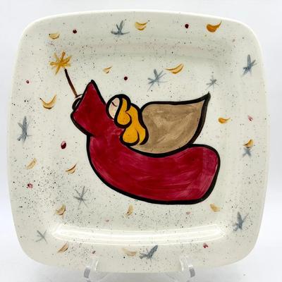 Signed Hand Painted Ceramic Angel Plate 