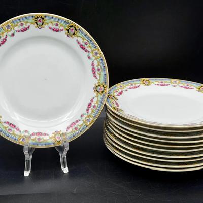 (11) Signed Victoria (Czech) Rose Garland VIT34 Art Deco Salad Plates