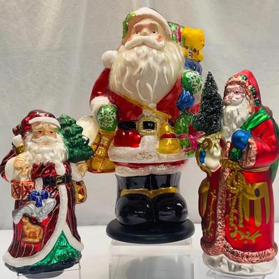 Trio of Vintage-Style Hand-Painted Glass Santa Figures