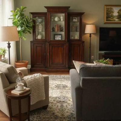 Hardwood Breakfront Bookcase Cabinet 