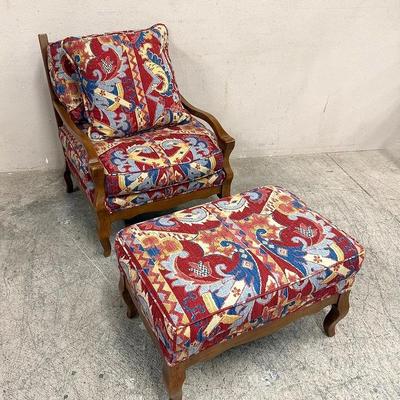 Southwestern Vintage Wood Accent Chair & Matching Ottoman  