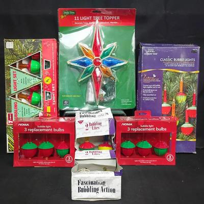 Large Mixed Bubble Light Lot w/ Jingle Time Star Topper & More