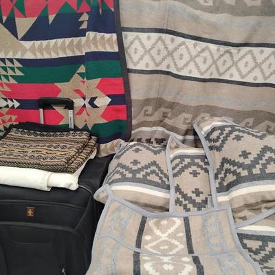 Lot of Pendleton Woolen Items + Rolling Suitcase