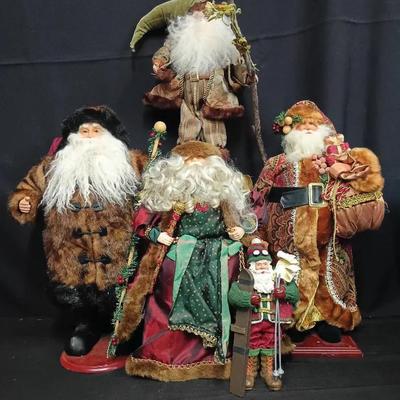 Set of 5 Large Old World Santa Figures – Mixed Styles (Tree Topper + 4 Figurines)