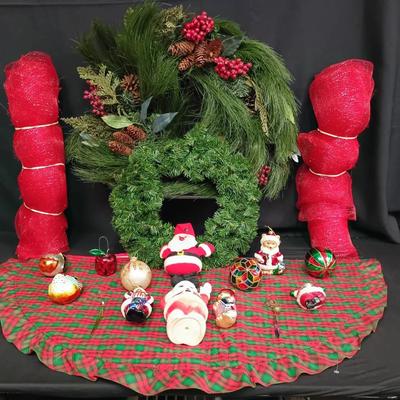 Wreaths, Mesh Rolls, Glass Ornaments & Assorted Holiday Pieces