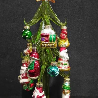 Hand-Blown Display Tree & Assorted Figural Glass Ornaments
