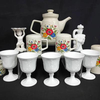 Vintage Floral Ceramic Set & White Milk Glass Décor Collection