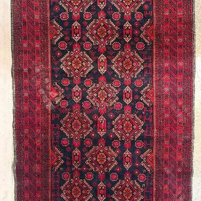 Handwoven Persian-Style Red & Navy Area Rug