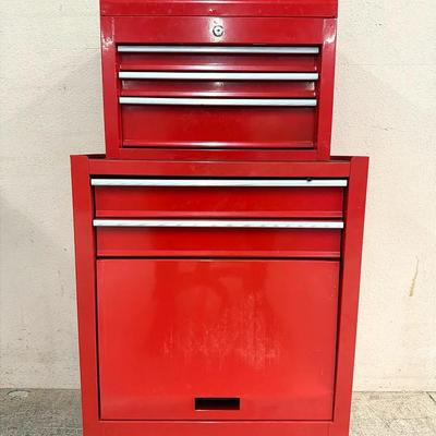 Two-Piece Red Rolling Toolbox Storage Chest