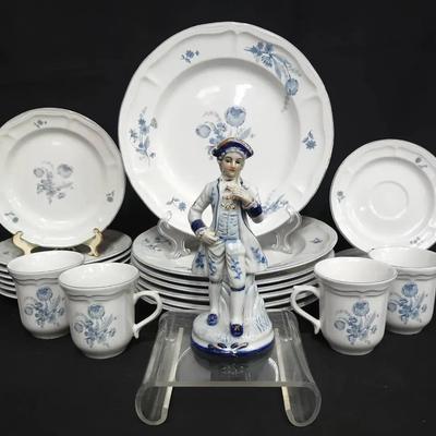 BrickOven “Jardin Bleu” Stoneware Dinner Set w/ Blue Floral Accents