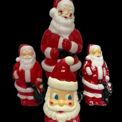 Lot of 4 Vintage Light-Up Santa Blow Molds – Empire (1968) & Carolina Enterprises (1973–1974)