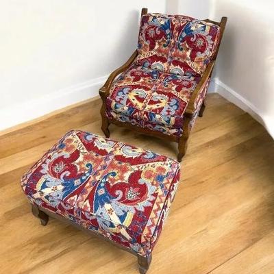 Southwestern Vintage Wood Accent Chair & Matching Ottoman 