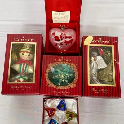 3 Waterford Holiday Heirlooms Ornaments + Li Bien Heart – Czech Republic, Poland & China – Boxed