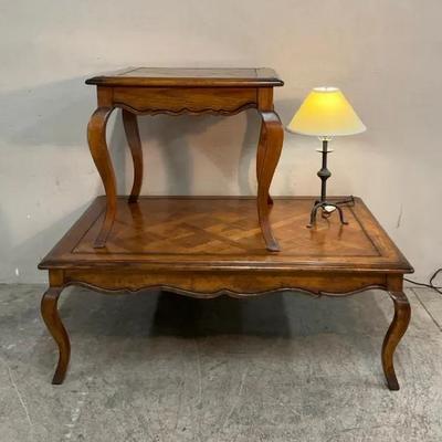 Parquetry Top Coffee Table, End Table And Table Lamp