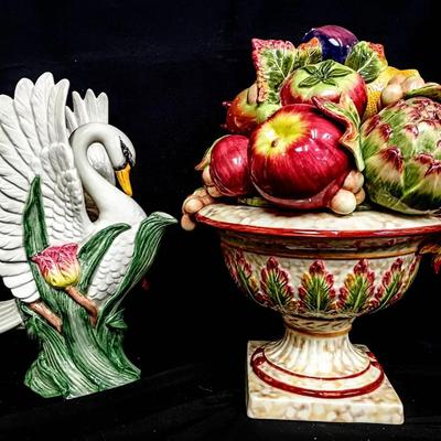 Fitz & Floyd Classics – Venetian Centerpiece Compote + 1995 Swan Pitcher
