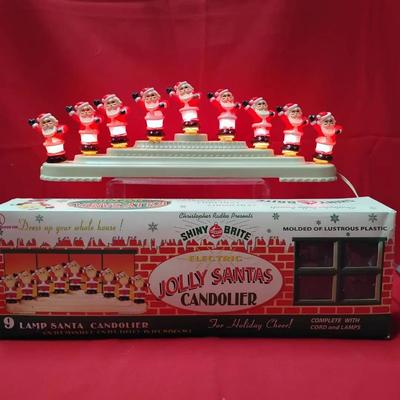 Vintage Shiny Brite “Jolly Santas” Electric Candolier – 9-Lamp Santa Decoration