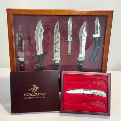 Vintage Hunting Knife Display + Winchester 2008 Limited Edition Knife in Case