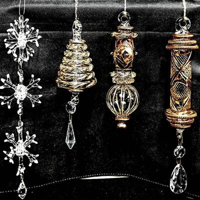 Set of 4 Luxor Hand-Blown Egyptian Glass Ornaments (24K Gold Trim)