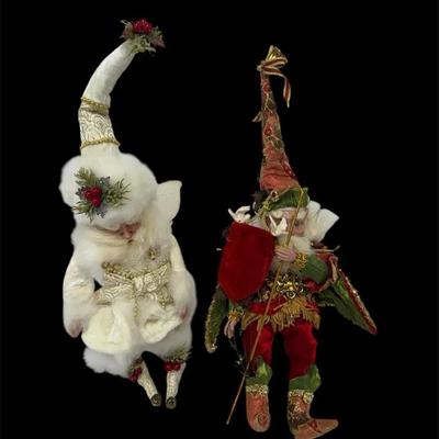 Mark Roberts Christmas Fairy & Elf Figurines 2-pc Lot (White Winter Fairy & Red/Green Christmas Elf)