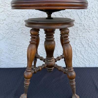 St1012 antique swivel piano stool with glass ball claw feet