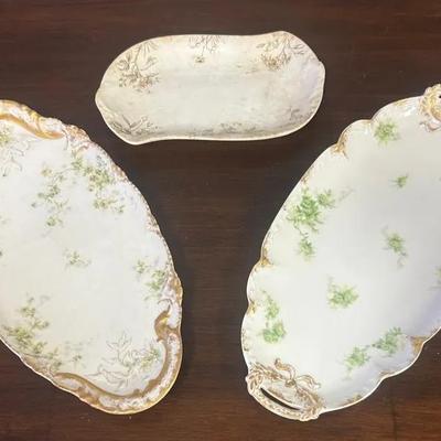 Set Of 2 Porcelain & 1 Semi-Porcelain Serving Trays 