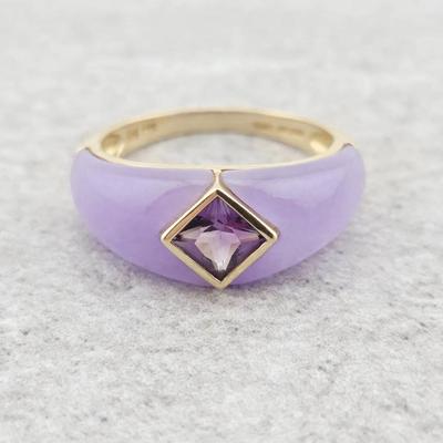 14k Natural Amethyst & Lavender Jade Gold Ring