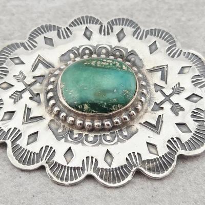 Vtg Sterling Silver Green Turquoise Possibly Brooch Pin