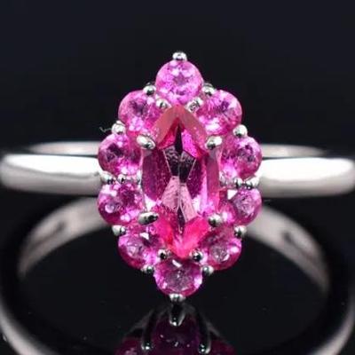 Marquis Pink Topaz Sterling Silver Cluster Ring - VVS to IF