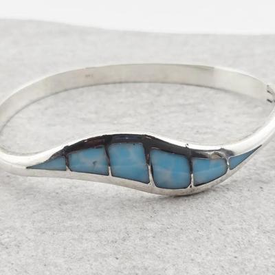 Sterling Silver Larimar Inlaid Cuff Bracelet 