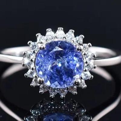 1 Carat Round Tanzanite Natural Unheated Sterling Silver Ring