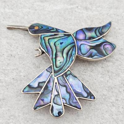 Sterling Silver Abalone Bird Brooch Pin