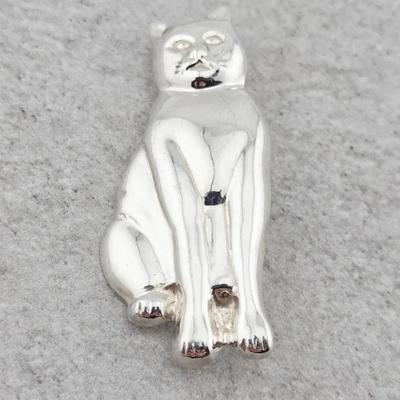 Sterling Silver Cat Brooch Pin