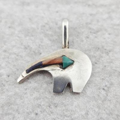 Vtg Sterling Silver Navajo Heart Line Spirit Bear Pendant