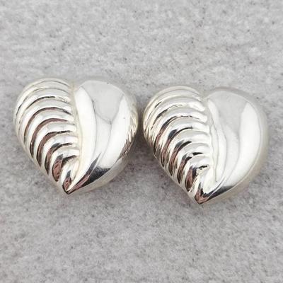 Sterling Silver Puffy Heart Clip On Earrings 