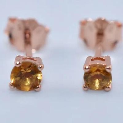 Citrine Natural Unheated Sterling Silver Rose Vermeil Stud Earrings - VVS to IF