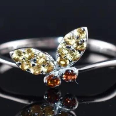 Yellow Sapphire Natural Sterling Silver Bug Ring - VVS to IF