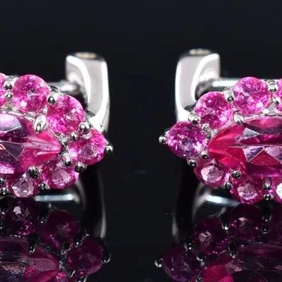 Marquise Pink Topaz Sterling Silver Cluster Earrings - VVS to IF