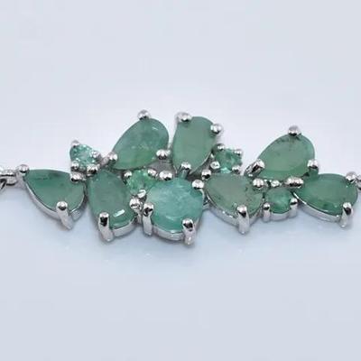 Emerald Natural Unheated Sterling Silver Bracelet