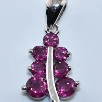 Rhodolite Garnet Natural Unheated Sterling Silver Leaf Pendant - VVS to IF