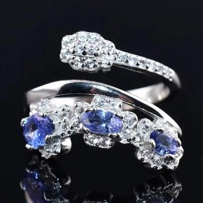 Oval Tanzanite Natural Unheated Sterling Silver Ring - VVS to IF