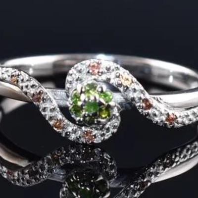 Chrome Diopside & Colored Sapphire Natural Unheated Sterling Silver Pavé Ring - VVS to IF